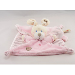 Doudou plat lapin rayé rose attache tétine ABC NICOTOY