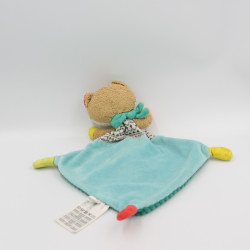 Doudou plat renard beige vert orange rouge MOTS D'ENFANTS