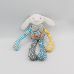 Doudou lapin blanc bleu jaune gris pois rayures étoiles HEMA