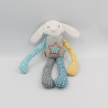 Doudou lapin blanc bleu jaune gris pois rayures étoiles HEMA