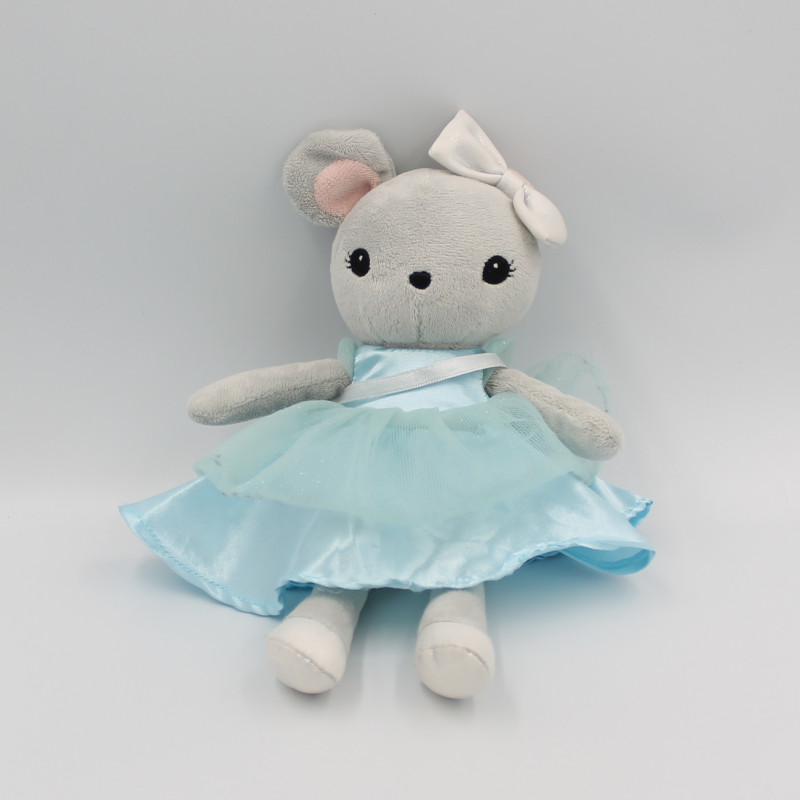 Doudou souris grise robe satin bleu tutu H&M