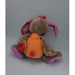 Doudou lapin beige rose orange rouge fleurs DOUKIDOU