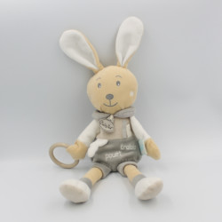 Doudou lapin beige blanc gris pouet tralala Perlim anneau Baby nat
