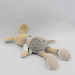 Doudou lapin beige blanc gris pouet tralala Perlim anneau Baby nat