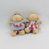 Doudou peluche ours beige bleu rouge carreaux JACADI