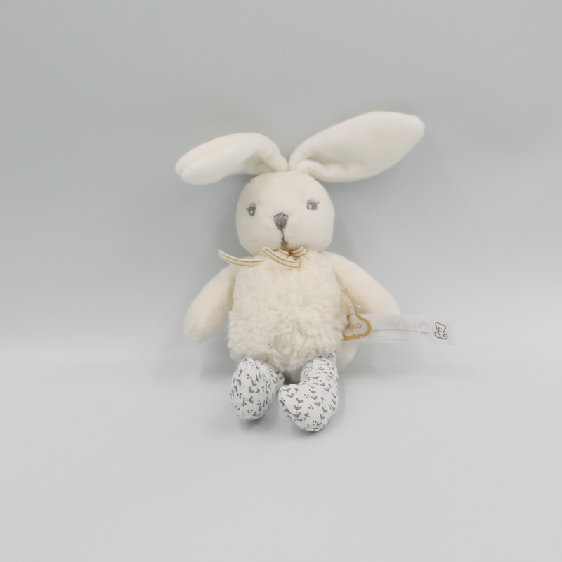 Petit doudou lapin blanc gris hochet perle pantin KALOO
