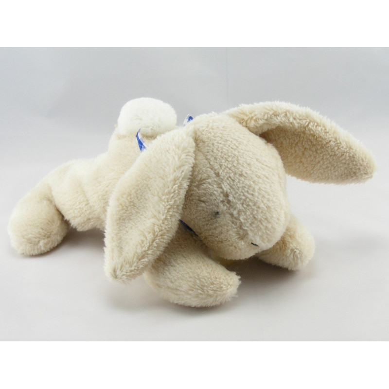 Doudou lapin écru beige noeud vichy bleu NOUKIE'S