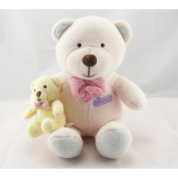 Doudou ours rose Luminou avec bébé jaune
