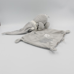 Doudou ours gris blanc rayé nuage mouchoir MAX & SAX