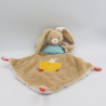 Doudou plat lapin beige bleu blanc poche jaune motifs SIMBA TOYS NICOTOY