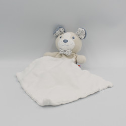 Doudou chien beige bleu blanc mouchoir cajou SUCRE D'ORGE