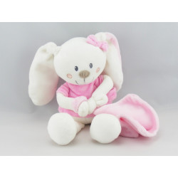 Doudou lapin rose gris avec mouchoir VETIR