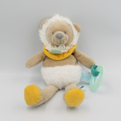 Doudou lion beige blanc jaune bleu Matou Maxou BABY NAT