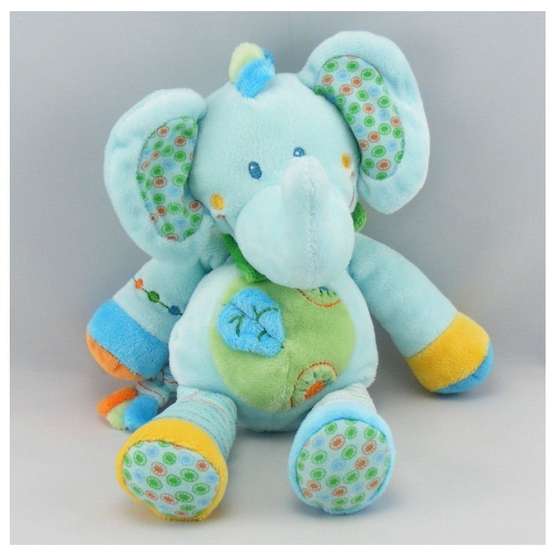 Doudou éléphant bleu vert foulard orange KIABI NICOTOY