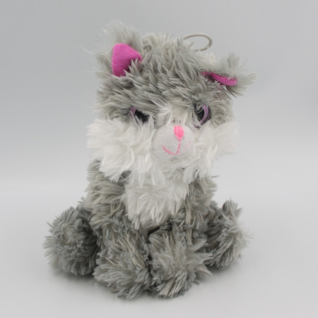 Peluche chat gris rose gros yeux brillant FOREST DISTRIBUTION