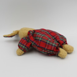 Ancienne peluche doudou lapin beige rouge carreaux