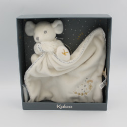 Doudou plat souris blanche crème mouchoir perle KALOO