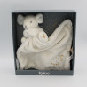 Doudou plat souris blanche crème mouchoir perle KALOO
