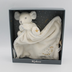 Doudou plat souris blanche crème mouchoir perle KALOO