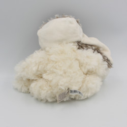 Doudou peluche ours blanc marron bonnet aviateur BUKOWSKI