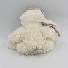 Doudou peluche ours blanc marron bonnet aviateur BUKOWSKI