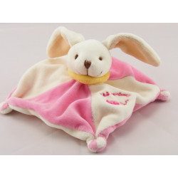 Doudou plat lapin rose blanc Les Bonbons BABY NAT 