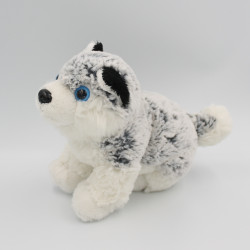 Doudou peluche chien Husky gris blanc