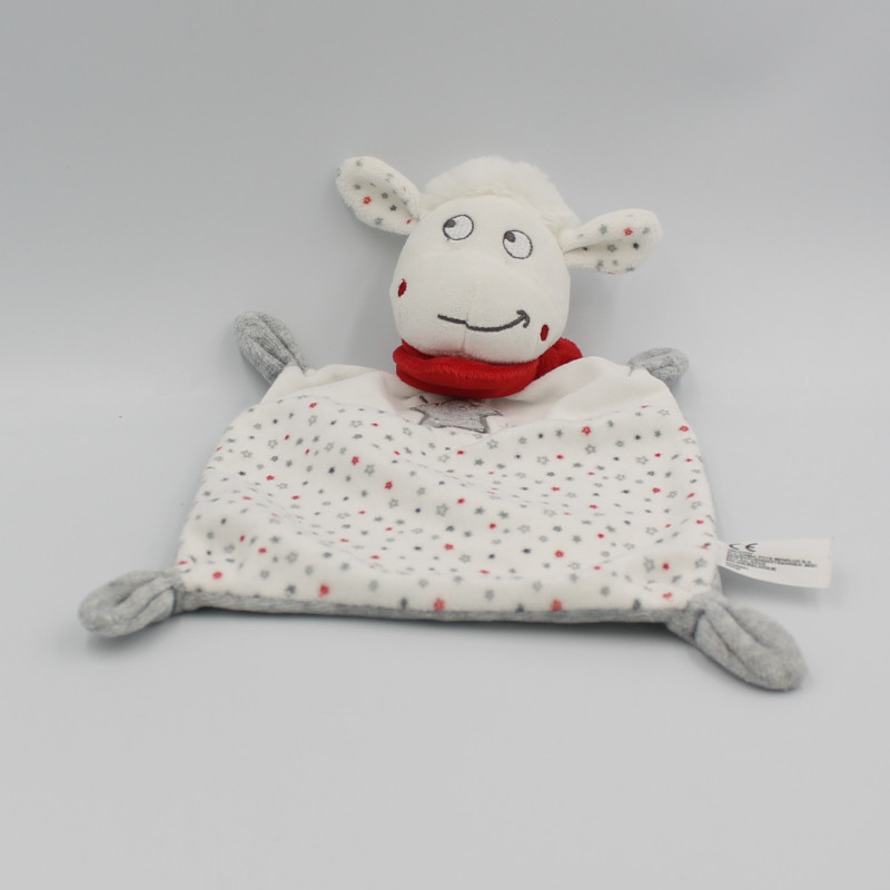 Doudou plat mouton blanc gris rouge étoiles NICOTOY