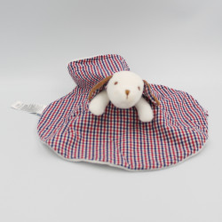 Doudou plat réversible ours chien blanc vichy rouge bleu JACADI