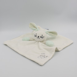 Doudou plat lapin blanc bleu beige rayé DODIE