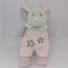 Doudou musical éléphant gris rose blanc rayé étoiles SHELDON