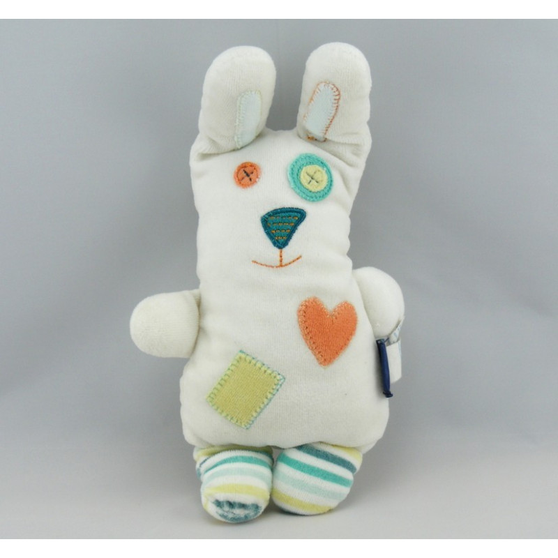 Doudou lapin blanc yeux boutons coeur SERGENT MAJOR