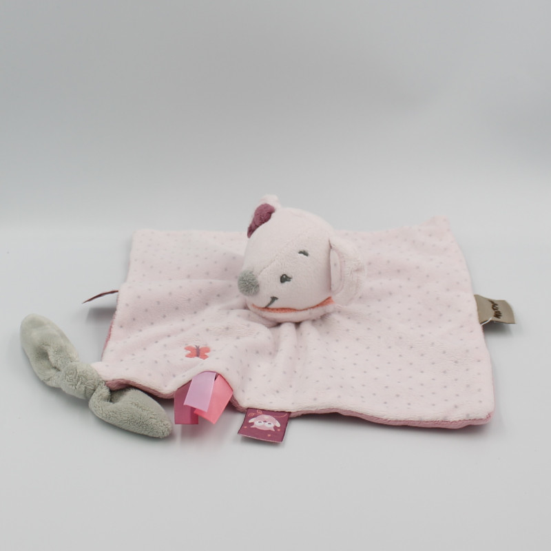 Doudou plat souris rose pois Valentine NATTOU
