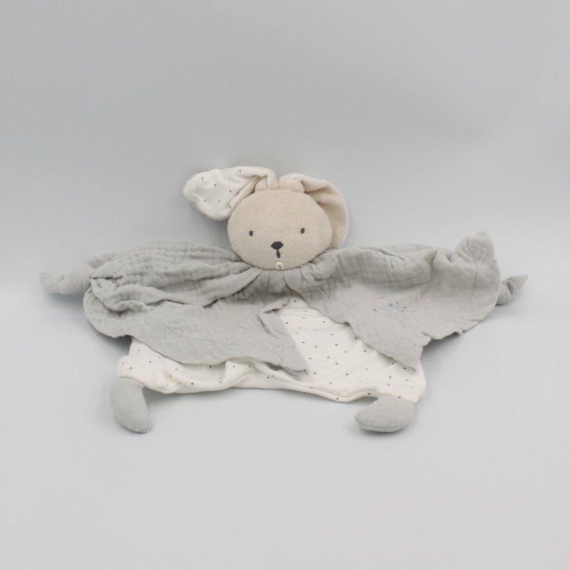 Doudou plat lapin gris blanc pois coton bio KALOO