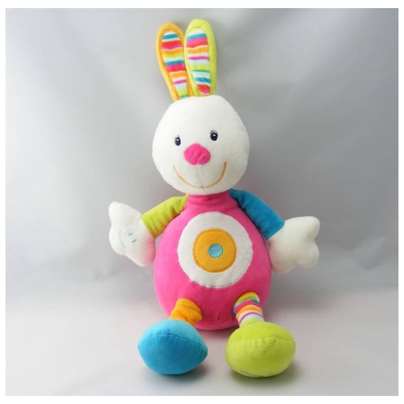 Doudou lapin rose vert bleu BABYSUN