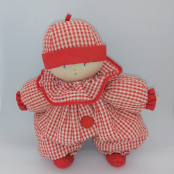 Ancien doudou poupée lutin chiffon rouge vichy COROLLE