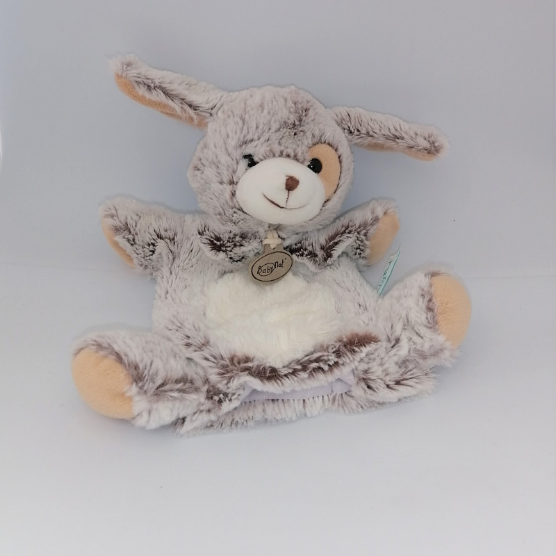 Doudou plat marionnette chien beige marron blanc Flocons BABY NAT