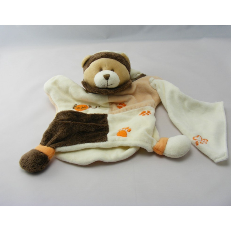 Doudou plat ours beige blanc marron empreinte BABY NAT