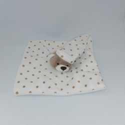 Doudou plat ours blanc beige marron pois