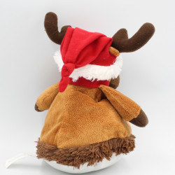 Doudou renne élan cerf beige marron rouge Noël