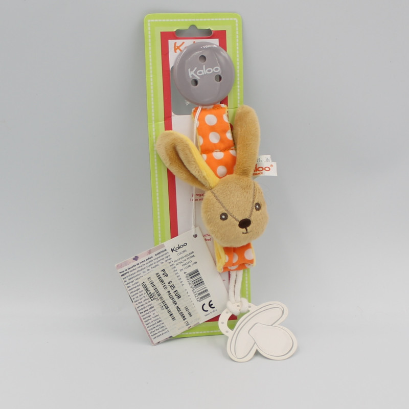 Attache tétine doudou lapin beige orange jaune colors KALOO