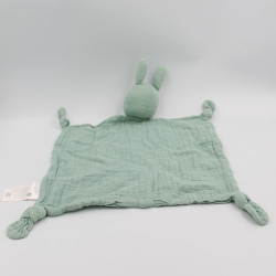 Doudou plat lapin bleu vert lange VERTBAUDET