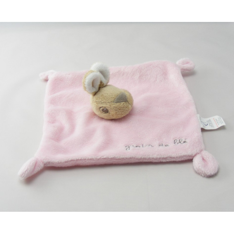 Doudou plat lapin rose GRAIN DE BLE