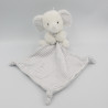 Doudou éléphant blanc gris rayé mouchoir NICOTOY