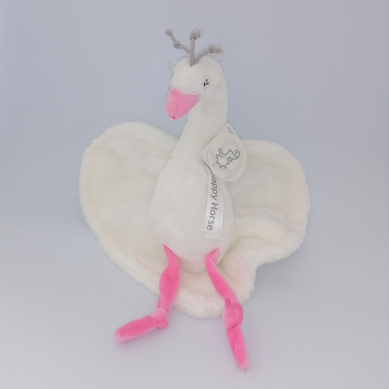 Doudou canard cygne blanc rose coeur HAPPY HORSE