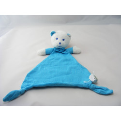 Doudou plat ours Musti bleu couverture Mustela