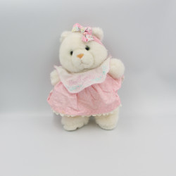 Ancienne peluche chat blanc robe rose pois COROLLE