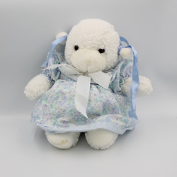 Ancienne peluche mouton blanc robe bleu fleurs COROLLE