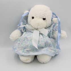 Ancienne peluche mouton blanc robe bleu fleurs COROLLE