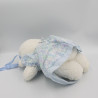 Ancienne peluche mouton blanc robe bleu fleurs COROLLE